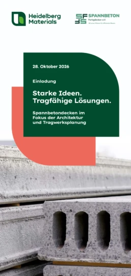Titelseite des Einladungsflyers zur Fachveranstaltung Spannbetondecken am 28.10.2026 in Osterfeld